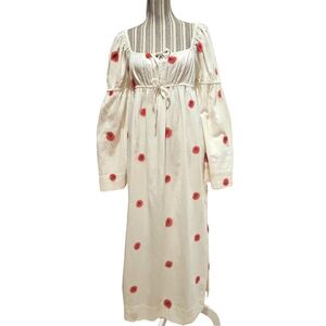 Free People Emory Flower Embroidered Ivory Combo Women Long Boho Dress Size S P